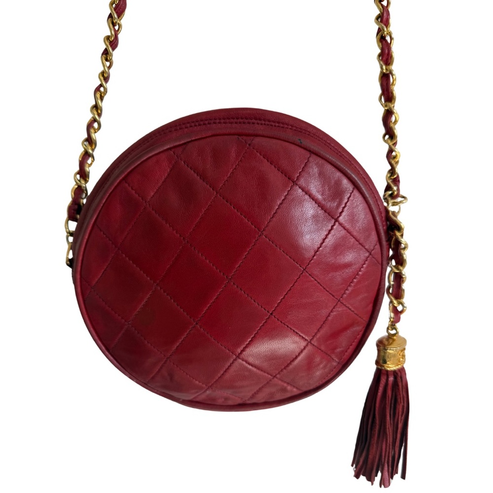 Chanel Pre-Owned Mini CC Round Crossbody Bag (Red Lambskin)